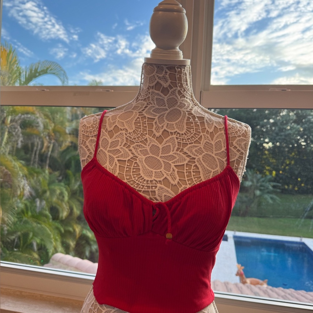 Red Ribbed Camisole Top
